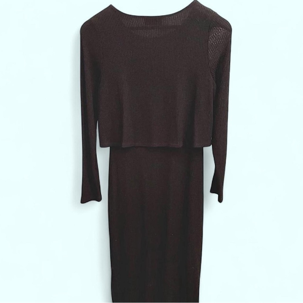 🟢NWOT Ribbed Stretch Knit Overlay Split Hem Midi Dress